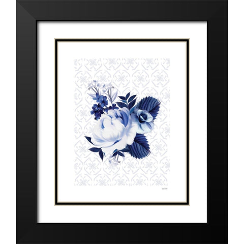Peony Blossom in Blue Black Modern Wood Framed Art Print with Double Matting by House Fenway