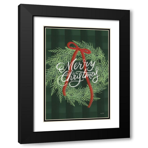 Merry Christmas Wreath Black Modern Wood Framed Art Print with Double Matting by House Fenway