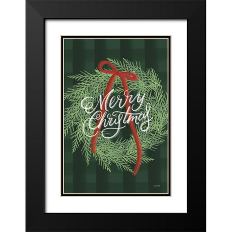 Merry Christmas Wreath Black Modern Wood Framed Art Print with Double Matting by House Fenway