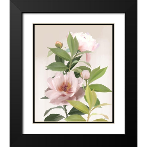 Washed Peonies Black Modern Wood Framed Art Print with Double Matting by House Fenway