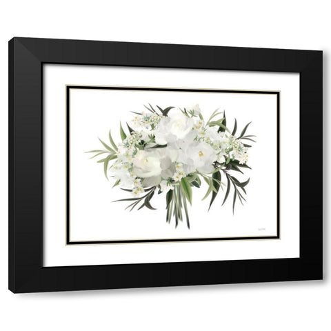 White Boho Bouquet Black Modern Wood Framed Art Print with Double Matting by House Fenway