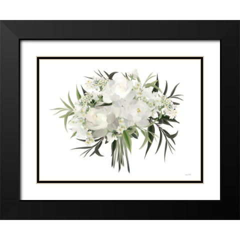 White Boho Bouquet Black Modern Wood Framed Art Print with Double Matting by House Fenway