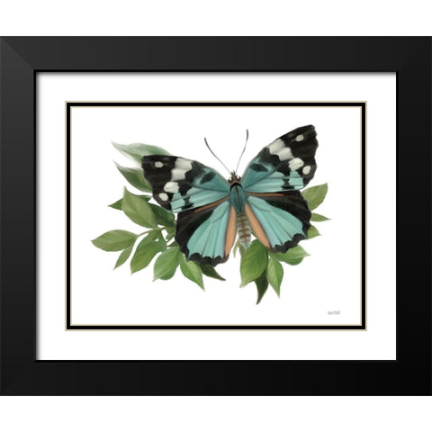 Botanical Butterfly Common Gem  Black Modern Wood Framed Art Print with Double Matting by House Fenway