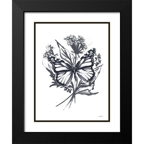 Black And White Butterfly Black Modern Wood Framed Art Print with Double Matting by House Fenway