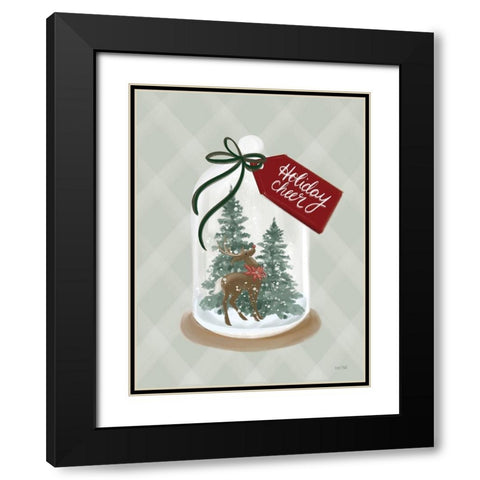Holiday Cheer Snow Globe Black Modern Wood Framed Art Print with Double Matting by House Fenway