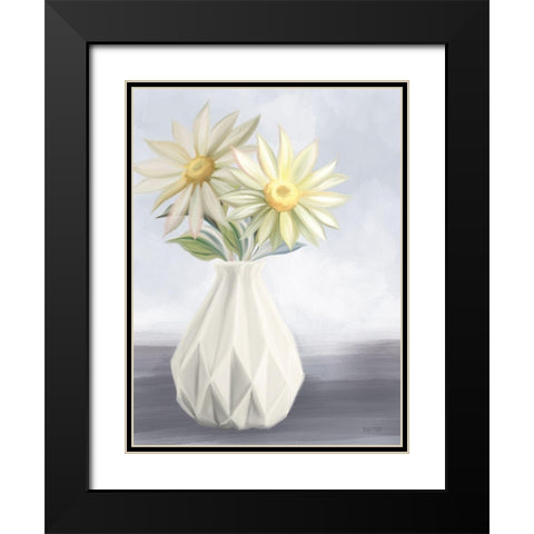 Sunny Floral Blues Black Modern Wood Framed Art Print with Double Matting by House Fenway