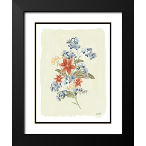 Forget Me Not Floral Black Modern Wood Framed Art Print with Double Matting by House Fenway