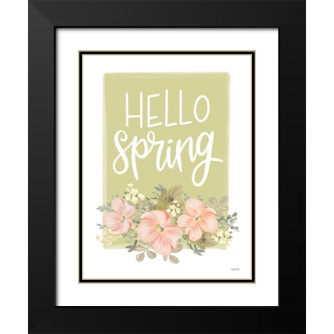 Hello Spring Floral Black Modern Wood Framed Art Print with Double Matting by House Fenway