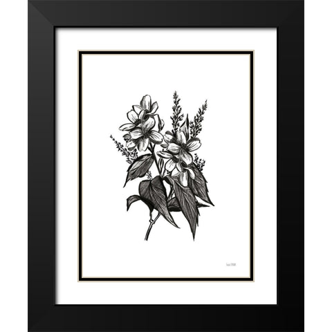 Pen and Ink Wildflower I Black Modern Wood Framed Art Print with Double Matting by House Fenway