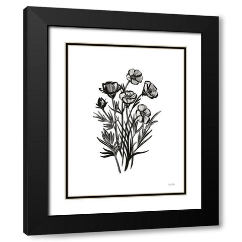 Pen and Ink Wildflower II Black Modern Wood Framed Art Print with Double Matting by House Fenway