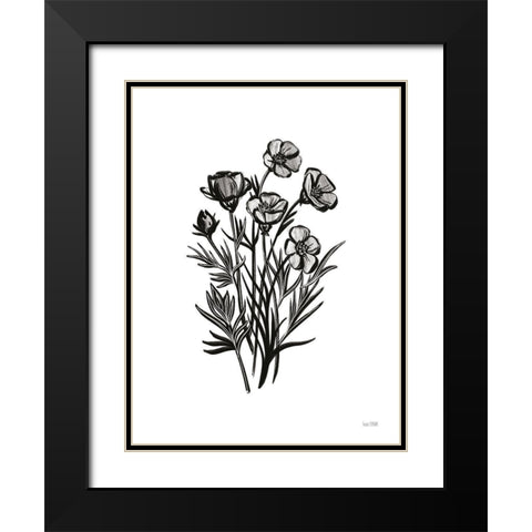 Pen and Ink Wildflower II Black Modern Wood Framed Art Print with Double Matting by House Fenway