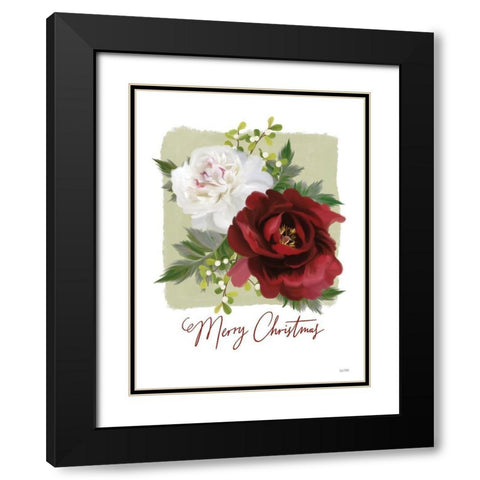 Botanical Merry Christmas Black Modern Wood Framed Art Print with Double Matting by House Fenway