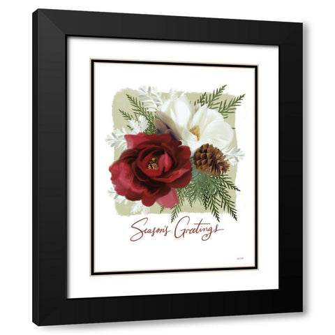 Botanical Seasons Greetings Black Modern Wood Framed Art Print with Double Matting by House Fenway