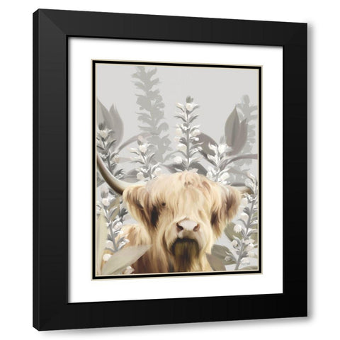 Hairy Highland in the Field Black Modern Wood Framed Art Print with Double Matting by House Fenway