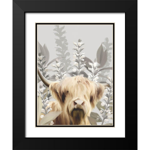 Hairy Highland in the Field Black Modern Wood Framed Art Print with Double Matting by House Fenway
