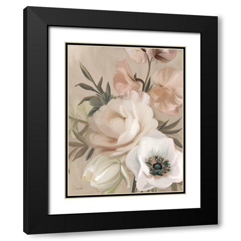 Blush Peony Bouquet Black Modern Wood Framed Art Print with Double Matting by House Fenway