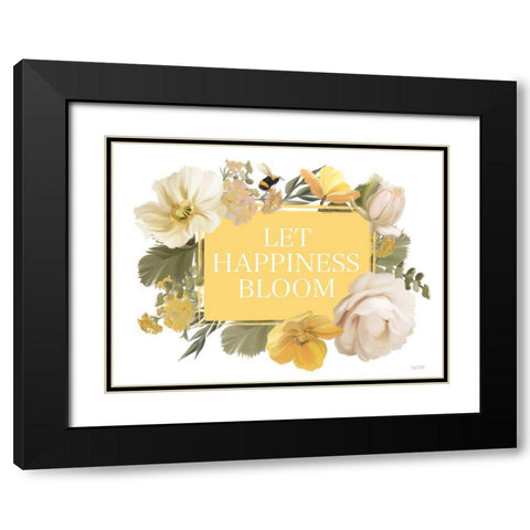 Let Happiness Bloom Black Modern Wood Framed Art Print with Double Matting by House Fenway