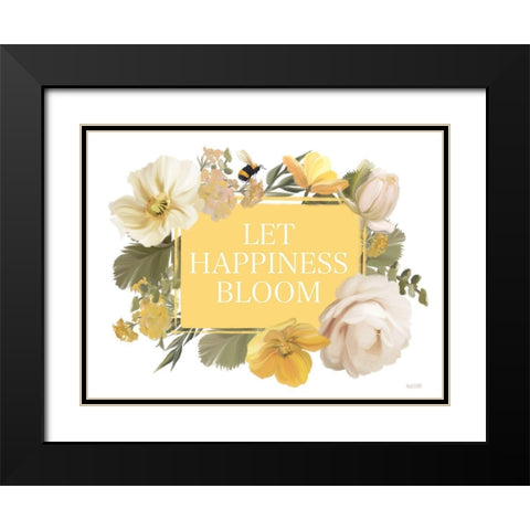 Let Happiness Bloom Black Modern Wood Framed Art Print with Double Matting by House Fenway