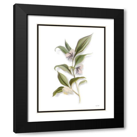White Blossom Botanical Black Modern Wood Framed Art Print with Double Matting by House Fenway
