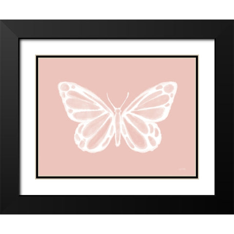 Blush Butterfly Black Modern Wood Framed Art Print with Double Matting by House Fenway