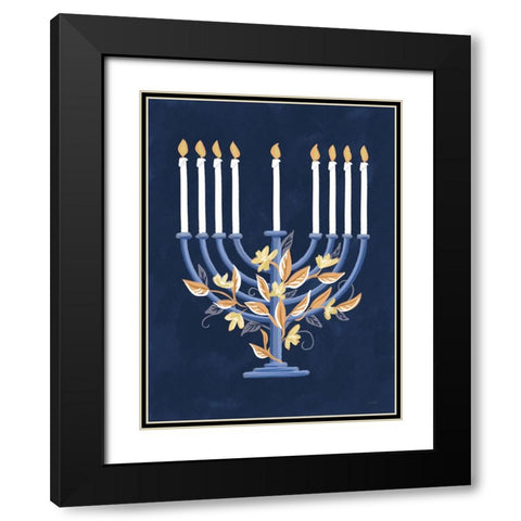 Hanukkah Menorah Black Modern Wood Framed Art Print with Double Matting by House Fenway