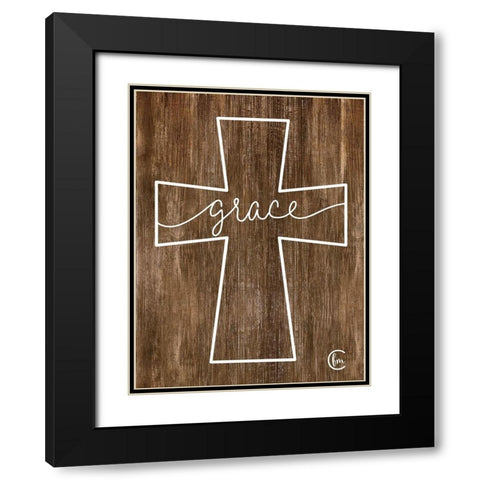 Grace Cross Black Modern Wood Framed Art Print with Double Matting by Fearfully Made Creations