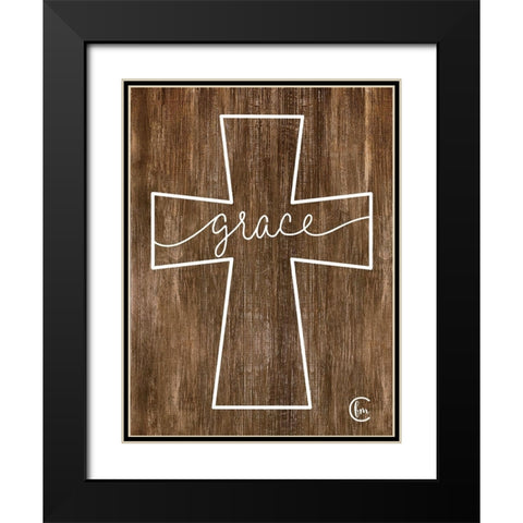 Grace Cross Black Modern Wood Framed Art Print with Double Matting by Fearfully Made Creations
