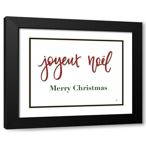 French Merry Christmas Black Modern Wood Framed Art Print with Double Matting by Fearfully Made Creations
