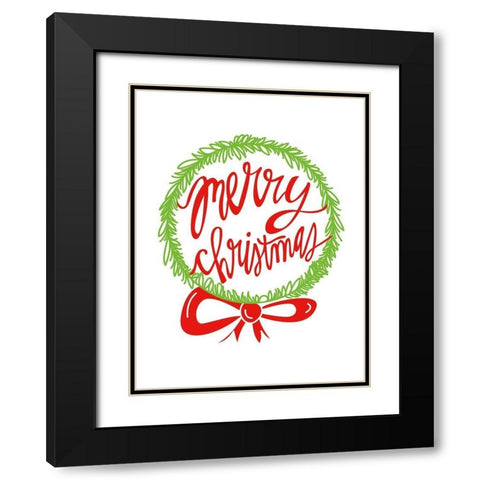 Merry Christmas Wreath    Black Modern Wood Framed Art Print with Double Matting by Barrett, Erin