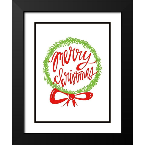 Merry Christmas Wreath    Black Modern Wood Framed Art Print with Double Matting by Barrett, Erin