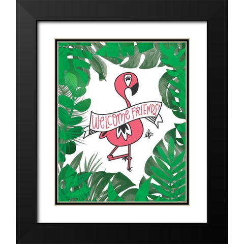 Flamingo Welcome Friends Black Modern Wood Framed Art Print with Double Matting by Barrett, Erin