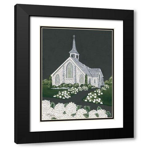 White Church Black Modern Wood Framed Art Print with Double Matting by Hollihocks Art
