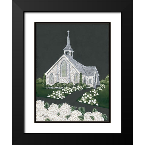 White Church Black Modern Wood Framed Art Print with Double Matting by Hollihocks Art