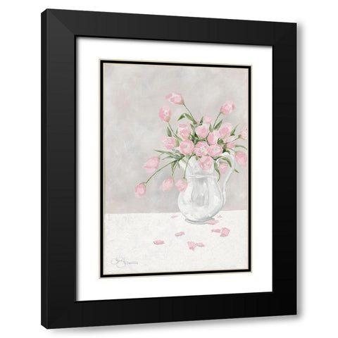 Pink Tulips Black Modern Wood Framed Art Print with Double Matting by Holllihocks Art