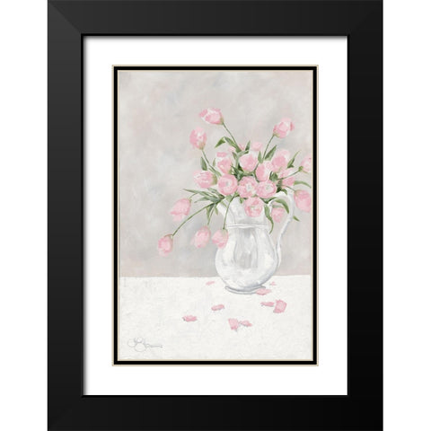 Pink Tulips Black Modern Wood Framed Art Print with Double Matting by Holllihocks Art