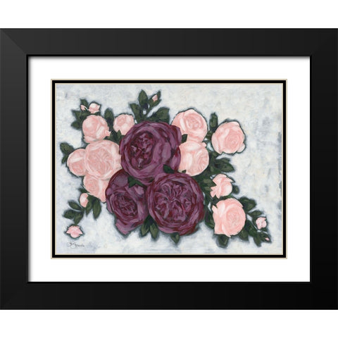English Roses Black Modern Wood Framed Art Print with Double Matting by Holllihocks Art