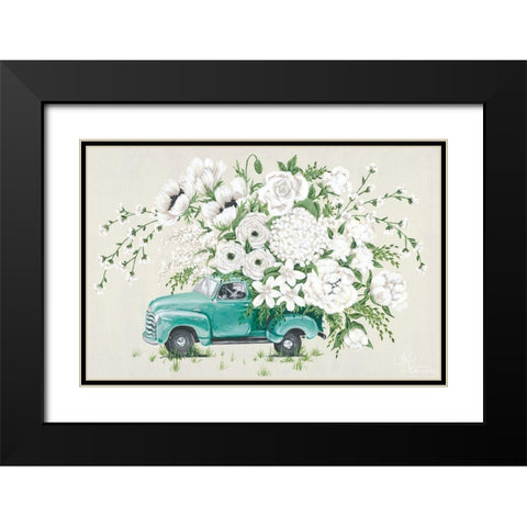White Floral Truck Black Modern Wood Framed Art Print with Double Matting by Hollihocks Art