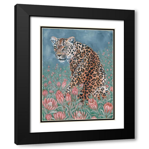 Leopard in the Flowers Black Modern Wood Framed Art Print with Double Matting by Hollihocks Art