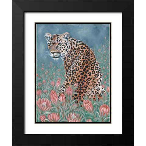 Leopard in the Flowers Black Modern Wood Framed Art Print with Double Matting by Hollihocks Art