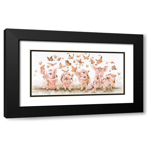 Butterfly Dance with the Piglets Black Modern Wood Framed Art Print with Double Matting by Hollihocks Art