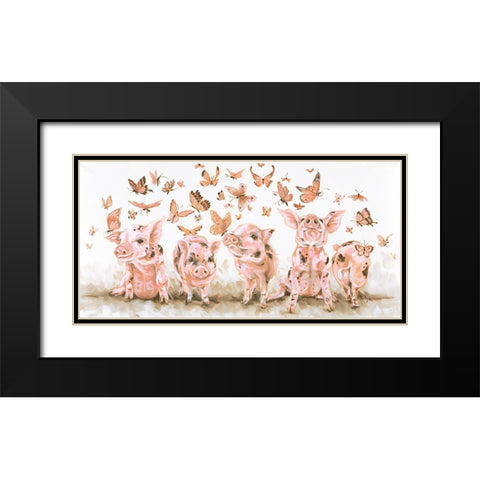 Butterfly Dance with the Piglets Black Modern Wood Framed Art Print with Double Matting by Hollihocks Art