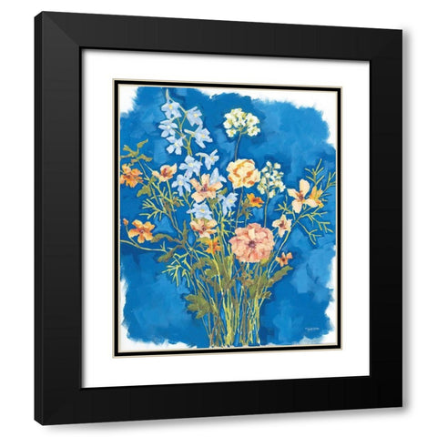 Flowers on Blue Black Modern Wood Framed Art Print with Double Matting by Holden, Jennifer