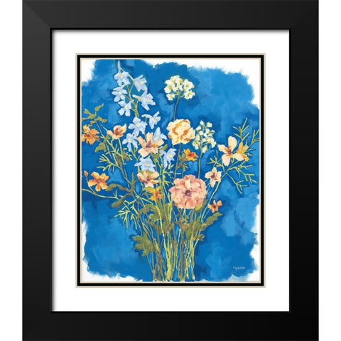 Flowers on Blue Black Modern Wood Framed Art Print with Double Matting by Holden, Jennifer