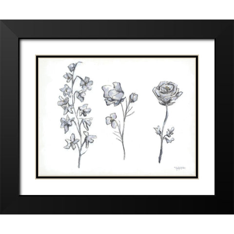 Floral Trio Black Modern Wood Framed Art Print with Double Matting by Holden, Jennifer