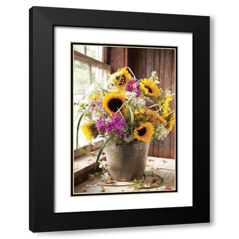 Wildflowers in Bucket Black Modern Wood Framed Art Print with Double Matting by Hoover, Irvin