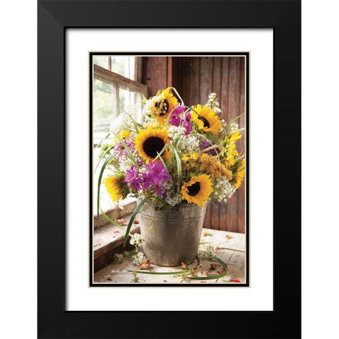 Wildflowers in Bucket Black Modern Wood Framed Art Print with Double Matting by Hoover, Irvin