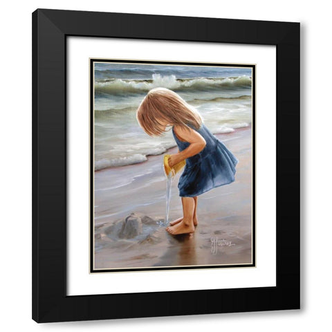 Playing at the Beach Black Modern Wood Framed Art Print with Double Matting by Janisse, Georgia