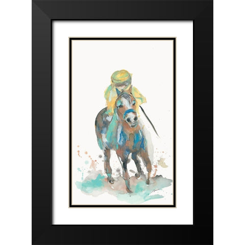 A Jockey and His Horse Black Modern Wood Framed Art Print with Double Matting by Mingo, Jessica