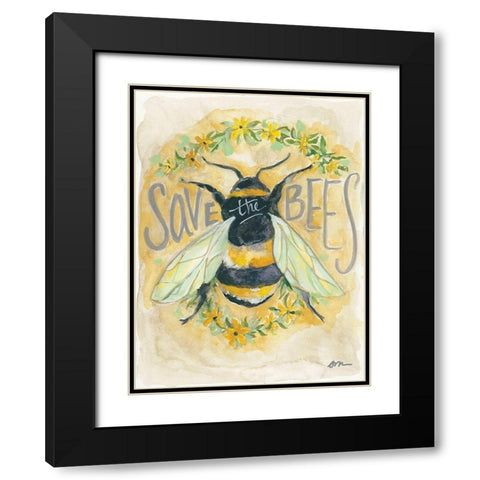 Save the Bees Black Modern Wood Framed Art Print with Double Matting by Mingo, Jessica