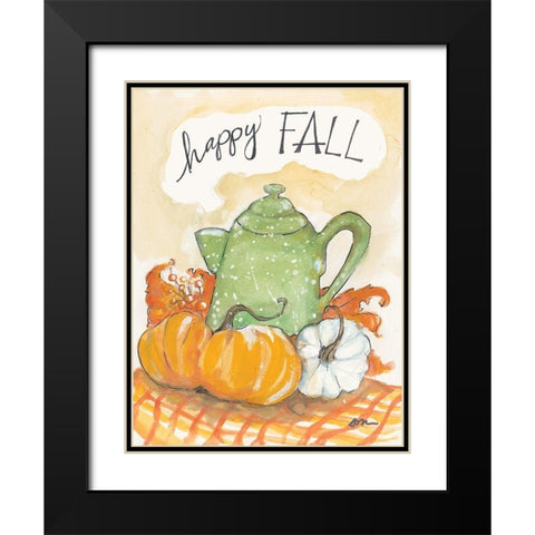 Happy Fall Coffee Pot Black Modern Wood Framed Art Print with Double Matting by Mingo, Jessica